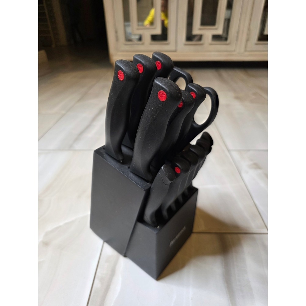 Astercook 14 Piece Kitchen Knife Set with Block Black Stainless Steel Shears